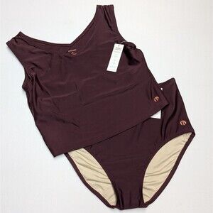 Honey Mark Tankini Swim Set Cara Top High Waisted Bottoms In Deep Berry Medium